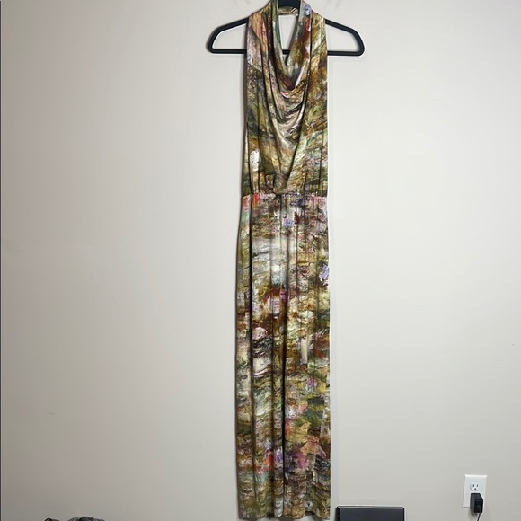 SOLD Black Halo | Watercolor Print Jersey Knit Halter Neck Maxi Dress Size M - Picture 1 of 8